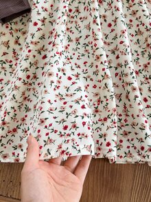 Emery Rose Kids Emery Rose Kids 女童小女孩可愛拼接洋裝，復古棕色羅紋上衣配蝴蝶結與碎花裙，長袖公主裙，適合春夏秋季 - 粉色 - 查看 8