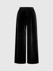 Sweetra Women's Autumn Black & Coffee Dual-Color Casual Comfortable Versatile Velvet Draped Straight Leg Wide Leg Pants 2 Pieces Set - Multicolor - View 6