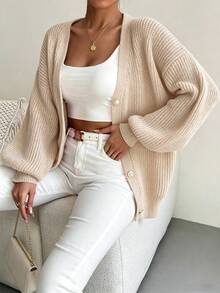 Sprig & Strand Women's Gentle Faux Pearl Button Knit Cardigan - Beige - View 1