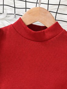Emery Rose Kids Emery Rose Kids 女童修身復古羊腿袖小立領T恤，運動風，適合秋冬休閒日常穿著與上學穿搭，酷街頭風，萬聖節，Y2K女孩，休閒可愛，姐妹裝，母女套裝，黑色 - 紅色 - 查看 6