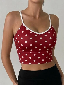 DAZY Polka Dot All-Over Print Contrast Color Strap Padded Sports Bra For Women - Burgundy - View 2