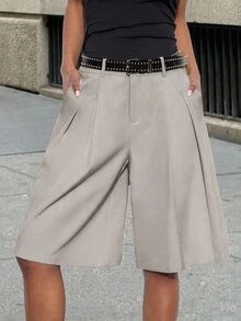 Maija 女款夏秋休閒純色寬鬆寬腿褲 都市通勤商務休閒女式辦公穿著女教師服裝 - 卡其色 - 查看 1