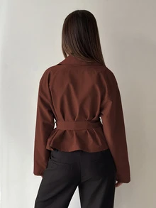 Aloruh Women's Elegant Street Style Button Lapel Trench Coat - Rust Brown - View 2