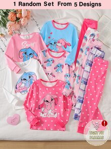 Girls' Autumn/Winter Long Sleeve Long Pants Pink Series Cute Rabbit Fitted Pajama Set - Multicolor - View 6