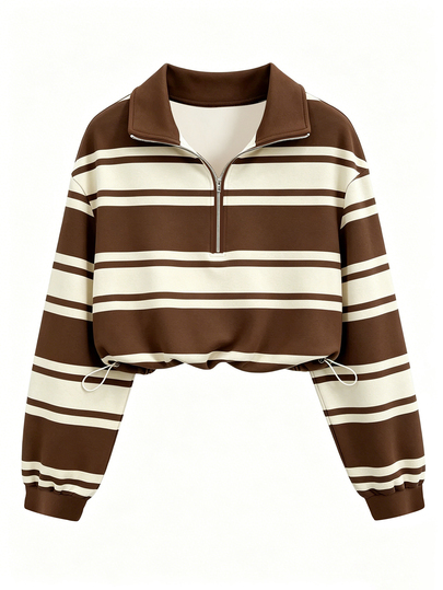 QUELARIE Plus Size American Vintage Half-Zip Striped Niche Sweatshirt Fall