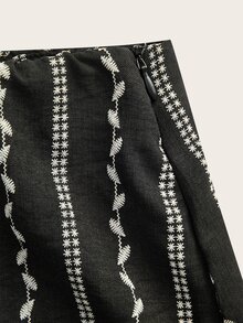Freevana Women Boho Striped Floral Wrap Mini Skirt With Side Tie Knot And Asymmetrical Hemline - Black - View 9