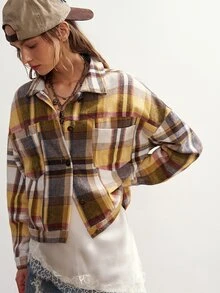Bohemela Women's Plaid Casual Versatile Daily Long Sleeve Jacket - Blue - View 5