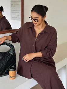 Dazy Plus Fun Commute Office Casual Solid Color Loose Fit Spring/Autumn New 2 Pieces Set - Brown - View 6
