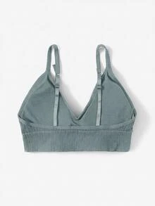 SHEIN Minimalist Spaghetti Strap V-Neck Comfortable Wireless Bra - Dusty Blue - View 2