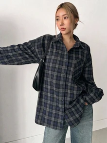Dazy Kids Casual Basic Long Sleeve Collared Shirt For Teen Girls - Navy Blue - View 3