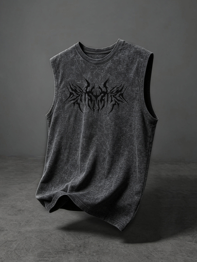 Manfinity Camiseta sin mangas de fitness y deportes casual con estampado gótico para hombre