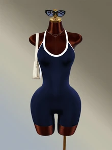Amplova Women's Colorblock Casual Daily Travel Sports Romper - Navy Blue - View 4