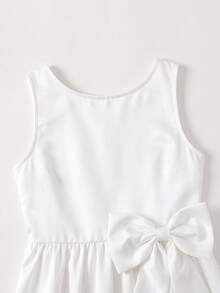 Tween Girl Gentle Bow Decor Dress For Wedding Flower Girl - White - View 3