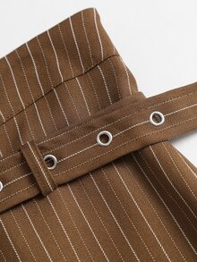 Sweetra Women's Striped Casual Daily Wear Suit Pants - Brown - View 5