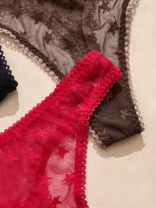 Charlaine Women's 5-Point Star Mesh Fashion Thong Panties 3-Piece Set - Multicolor - View 4