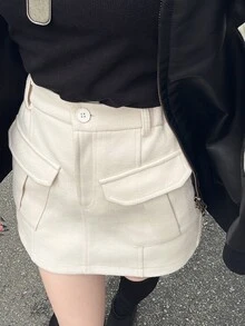 FRIFUL Women's Solid Color Casual Preppy Versatile Daily Wear Mini Skirt School White Fall Date Everyday - White - View 5
