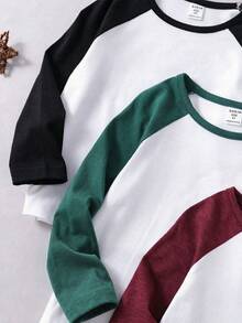 SHEIN Boys Space Print Comfortable Raglan Sleeve 3 Pieces Set Versatile T-Shirt Autumn - Multicolor - View 4