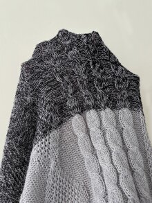 SHEIN CURVE+ كنزة نسائية مقاس كبير بألوان متباينة كاجوال للاستخدام اليومي بأكمام طويلة - متعدد الألوان - مشاهدة 10