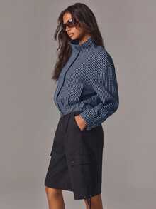 Athîral Women's Plaid Casual Versatile Daily Long Sleeve Jacket - Navy Blue - View 4