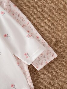 2套新生兒長袖連身衣/褲，針織舒適柔軟，可愛全花卉印花，適合居家穿著，完美的新生兒禮物 - 彩色 - 查看 5