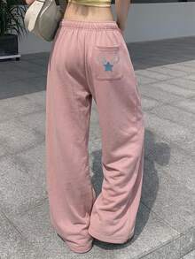 DAZY 女款鬆緊腰寬腿寬鬆休閒長褲 - 粉色 - 查看 2