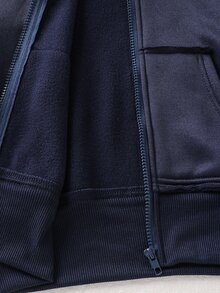 SHEIN Tween Girl Dark Grey Zip-Up Hooded Sweatshirt And Sweatpants Casual Set Kids - Navy Blue - View 8