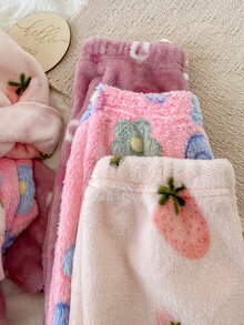 SHEIN Vintaside Kids 幼童女童衛衣＋長褲套裝 粉色玫瑰蝴蝶結愛心草莓印花 長袖 生日家庭套裝 派對 秋季 毛絨絨毛 紫灰色 - 彩色 - 查看 4
