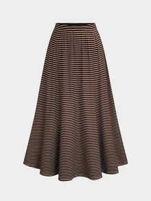 Sweetra Plus Size Casual 2 Pieces Set With Faux Layered T-Shirt And Striped Skirt - Brown - View 6