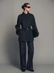 MOTF PREMIUM LAPEL WOOL BELTED MID-LENGTH COAT - Dark Grey - View 4