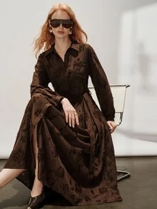 Aveloria Modichic Gaun Midi Pesta Fashion Wanita - Coklat - View 1