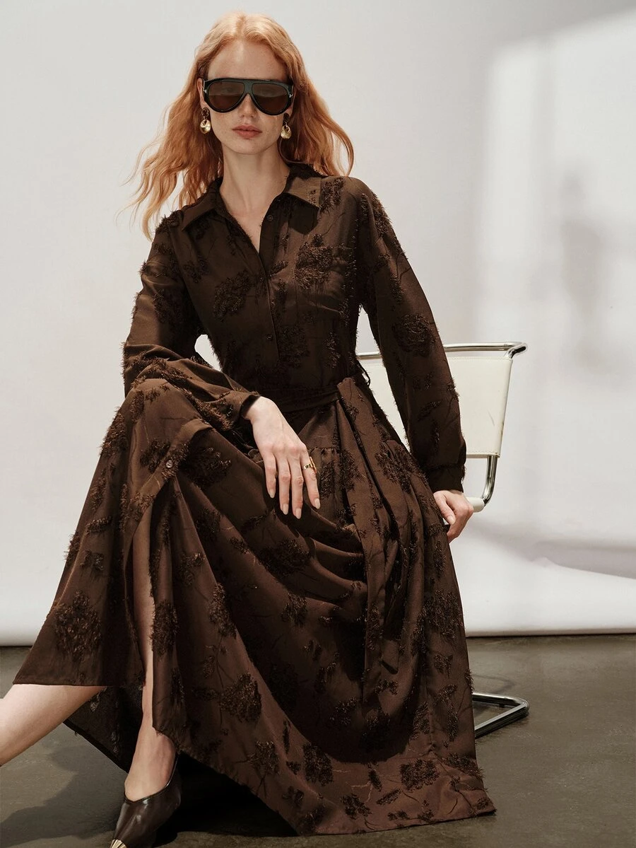 Aveloria Modichic Gaun Midi Pesta Fashion Wanita - Coklat - View 1