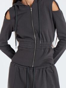 MUSERA Hoodie Abu-abu dengan Resleting dan Detail Potongan, Pakaian Kasual Wanita untuk Musim Gugur dan Musim Dingin. - Grey - View 5