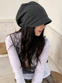 DAZY Korean Style Minimalist Plain Bucket Hat For Women, Early Autumn Slouchy Short Brim Bucket Hat, Large Head Circumference, Face-Slimming Headwear - Grey - View 2