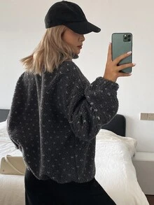 Livesso Autumn/Winter Gray Lapel Zipper Long Sleeve Slim Fit Pocket Decor Short Casual Regular Jacket For Women - Grey - View 2