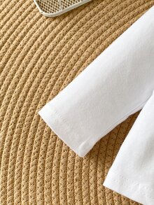 SHEIN 3件組新生兒嬰兒上衣+長褲+帽子，可愛甜美白色熊印花蝴蝶結波點長袖V領基本款，生日秋季側開扣 - 白色 - 查看 5