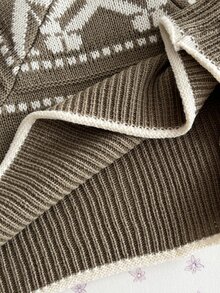 Sweetra Maillard Color Fair Isle Cropped Tie-Front Sweater - Multicolor - View 7