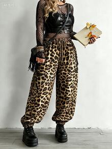 Whyspr Plus Size Dark Style Patchwork Print Loose Pants - Multicolor - View 1