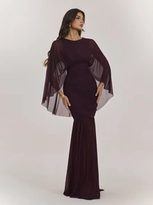 SHEIN Tall 女款優雅網紗拼接收腰派對洋裝 - 紫色 - 查看 1
