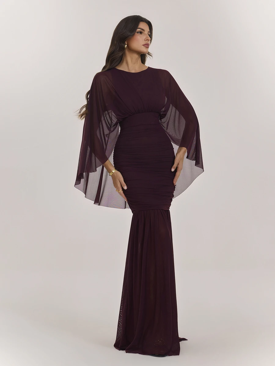 SHEIN Tall 女款優雅網紗拼接收腰派對洋裝 - 紫色 - 查看 1
