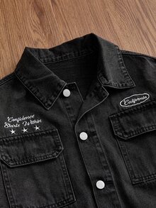 SWAVVY Men's Washed Black & Gray Embroidered Long Sleeve Top - Black - View 3