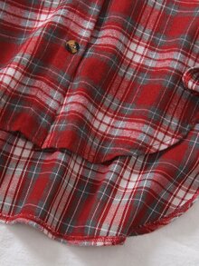 SHEIN 女童時尚休閒寬鬆慵懶長袖中長版襯衫，適合日常穿著、上學、外出、派對、演唱會 - 酒紅色 - 查看 8