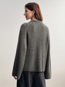 Briarwyn Women's Solid Color Knot Neck Design Long Sleeve Fashion Sweater - Grey - View 3