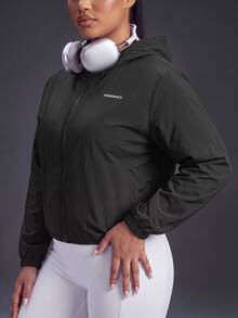 Powerista Women's Black Plus Size Woven Style Sports Jacket - Black - View 1