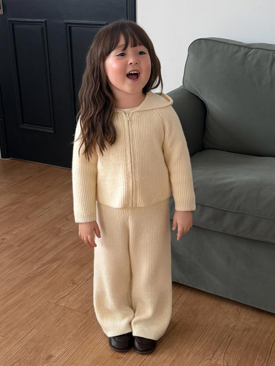 DAZY Infant (Girl) Solid Color Casual Hooded 2 Pieces Sweater Set - Apricot - View 1