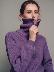 MOTF PREMIUM Autumn/Winter Urban Chic High Neck Half-Zip Dropped Shoulder Cropped Sweater - Mauve Purple - View 3