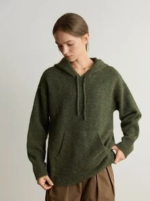 Dazy-Less Women's Comfortable Minimalist Pocket Long Sleeve Hoodie Sweater - Khaki - View 5