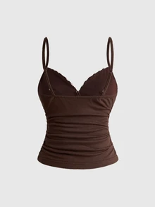 ROMWE Y2K Piano Key Print Brown Vintage Sweetheart Polka Dot 2 In 1 Women's Tank Top - Brown - View 2