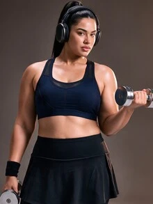 Powerista Women's Plus Size Colorblock Casual Daily Sports Bra - Navy Blue - View 3