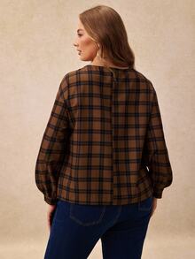 Écloséra Curve Plus Size Women's Vintage Plaid Print Shirt With Tie Decor - Multicolor - View 2