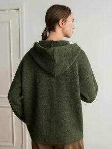 Dazy-Less Women's Comfortable Minimalist Pocket Long Sleeve Hoodie Sweater - Khaki - View 2
